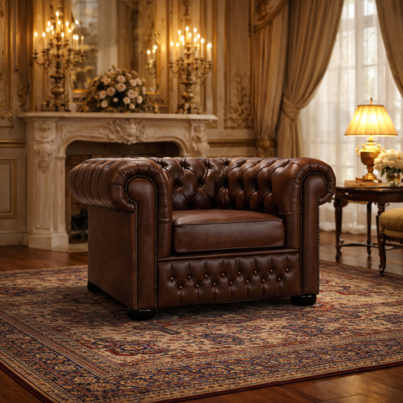 Fauteuil Chesterfield en cuir – Style anglais élégant et intemporel