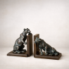 Serre-Livres en Bronze Lionnes Patine Vert-Bleu | Sculpture Artisanale de Luxe