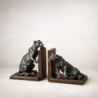 Serre-Livres en Bronze Lionnes Patine Vert-Bleu | Sculpture Artisanale de Luxe