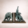 Serre-Livres Éléphants en Bronze Patine Vert-Bleu | Sculpture Artisanale Luxe