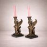 Paire de Chandeliers Sphinx en Bronze sur Marbre Noir | Style Néoclassique