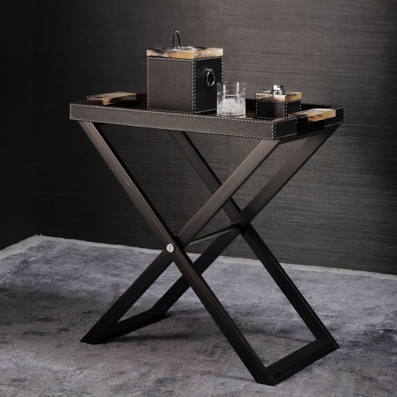Servante pliante Lipari en ébène – Table d’appoint luxe avec poignée en corne