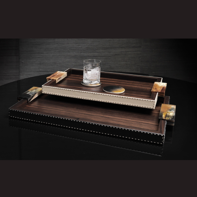 Plateau Gioele en ébène – Plateau de service luxe avec poignée en corne