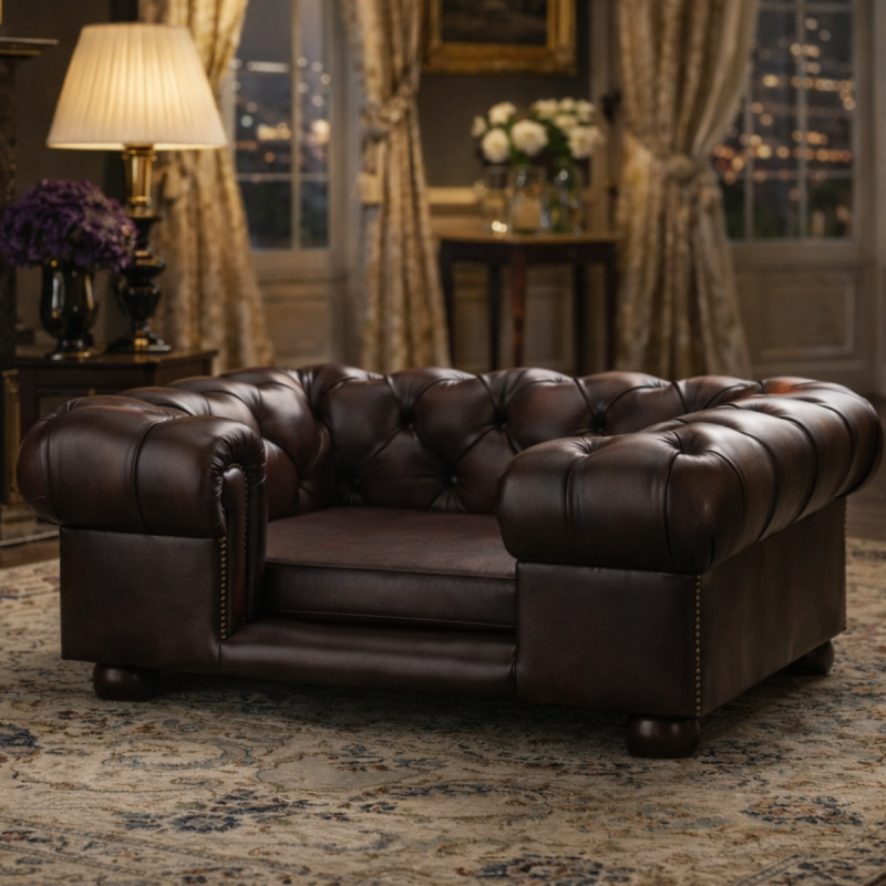 Lit pour chien Chesterfield taille moyenne cuir antique