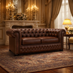 Canapé Chesterfield 2 places cuir antique artisanal