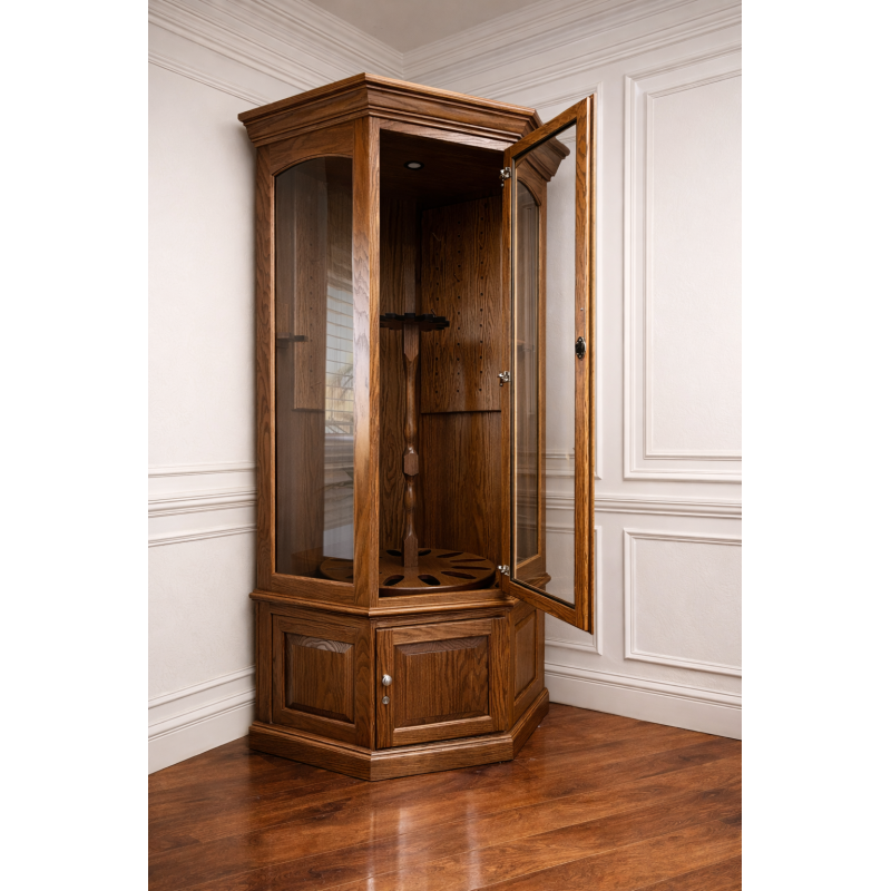 Meuble d’angle Corner Carrousel en chêne massif - Présentoir armes haut de gamme