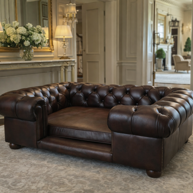 Lit pour chien Chesterfield grande taille cuir antique