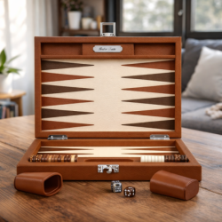 Backgammon Taille S en cuir grainé – Fait main à Paris