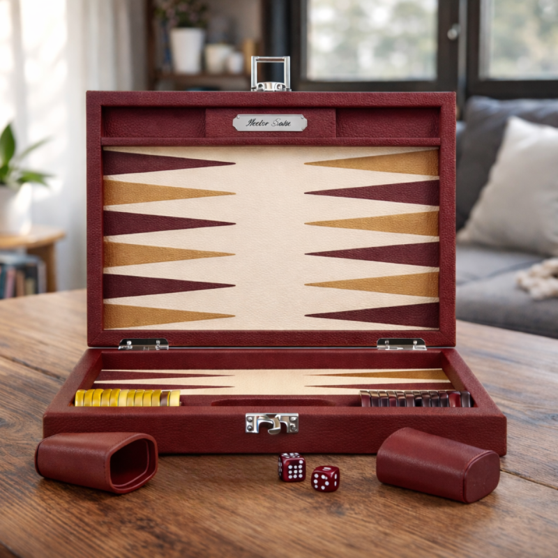 Backgammon Taille M en cuir grainé – Fabrication artisanale Paris