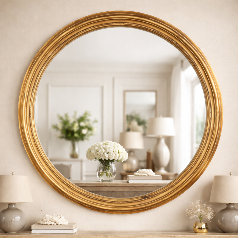 Miroir Soleil d'Or - Miroir Rond Doré Décoratif Mural 120cm