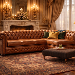 Canapé d’angle Chesterfield cuir antique sur mesure