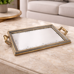 Plateau Miroir Héritage - Plateau décoratif doré et miroir