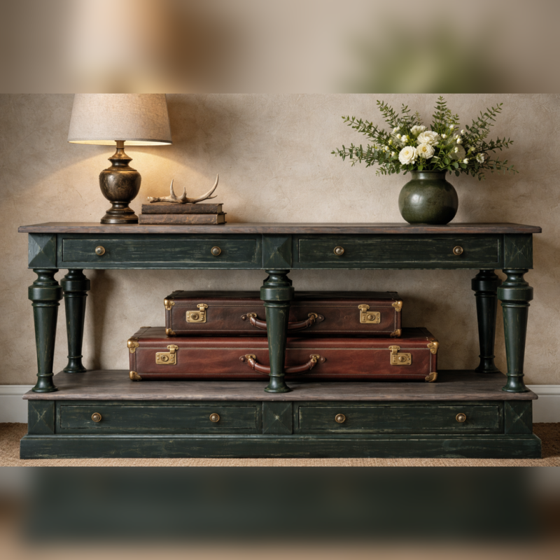Console Windsor  Patine Vert Foncé