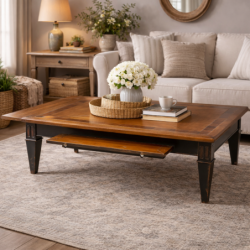 Table Basse Aristide Atelier - Bois Sculpté & Piétement Noir