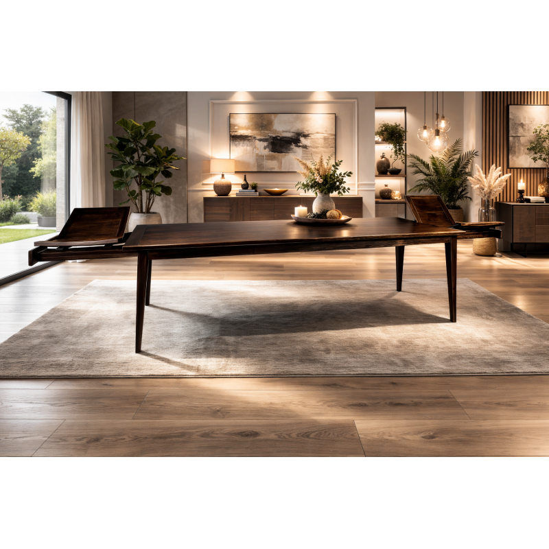 Table du Garde - Bois Foncé & Plateaux Relevables